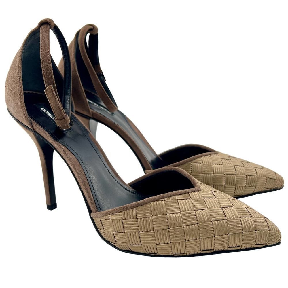 New Giorgio Armani Women Nude Tan Gold Leather D'Orsay Stiletto Heel Pump Shoes